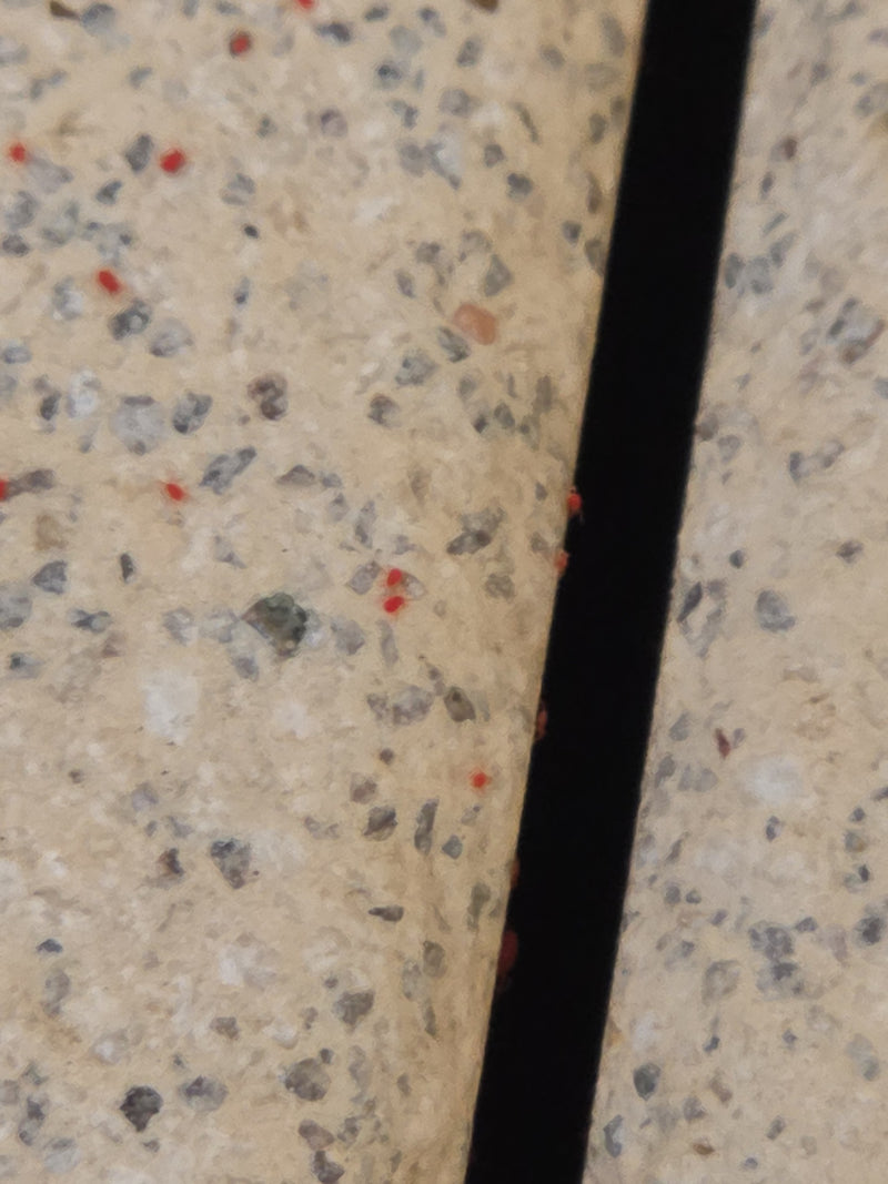 Mehrere kleine, rote Mauer-Schnellläufer krabbeln auf einer hellen Steinfläche und entlang einer dunklen Fuge.
