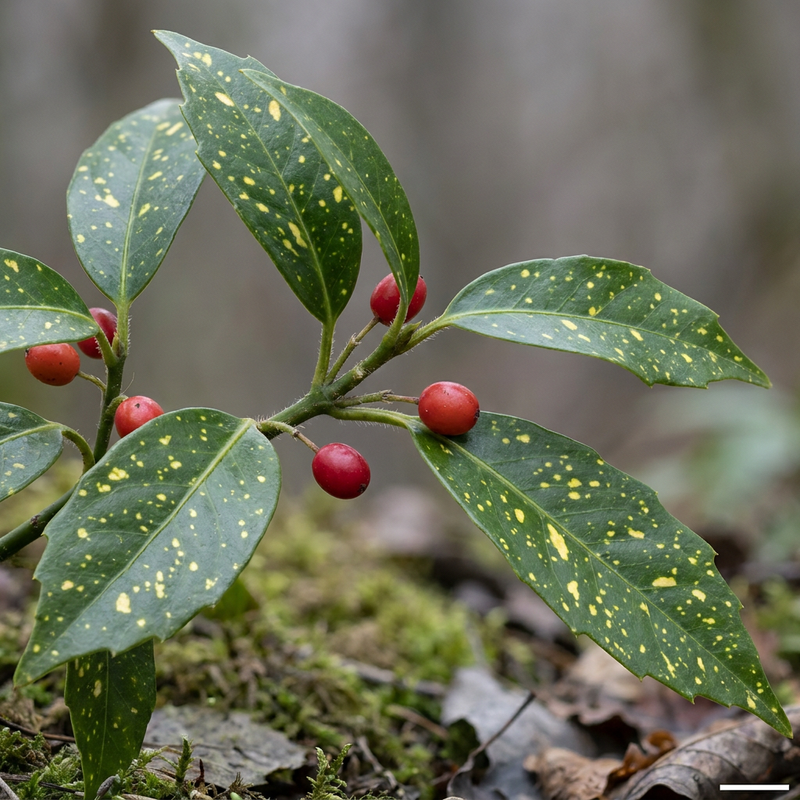 Japanische Aukube (Aucuba japonica), KI-Illustration