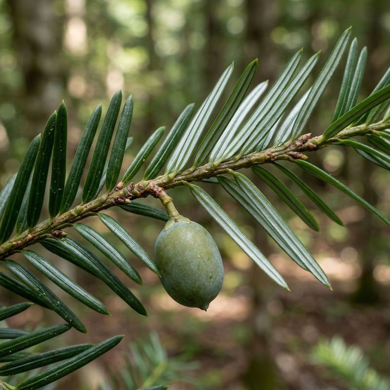 Japanische Kopfeibe (Cephalotaxus harringtonia), KI-Illustration