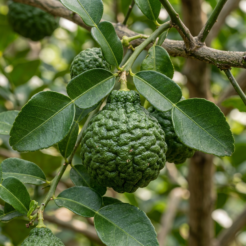 Kaffir-Limette (Citrus hystrix), KI-Illustration