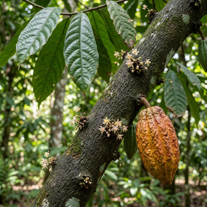 Kakaobaum (Theobroma cacao), KI-Illustration