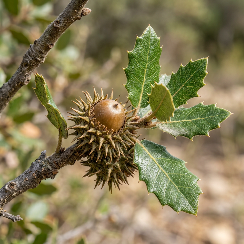 Kermes-Eiche (Quercus coccifera), KI-Illustration