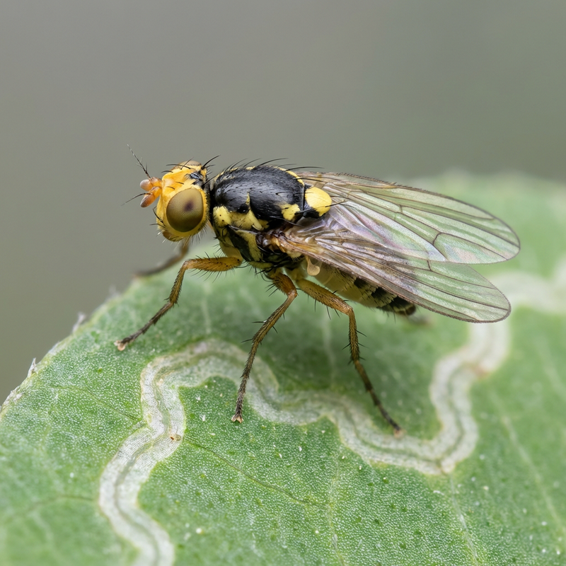 Kleeblattminierfliege (Liriomyza trifolii), KI-Illustration