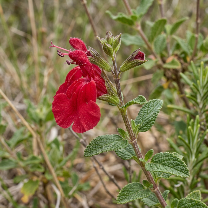 Kleinblättriger Salbei (Salvia microphylla), KI-Illustration