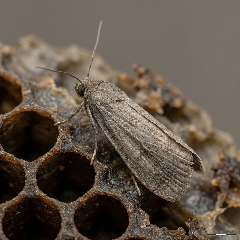 Kleine Wachsmotte (Achroia grisella), KI-Illustration