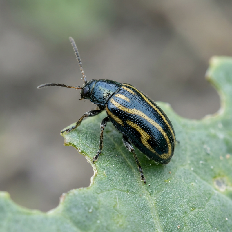 Kleiner gestreifter Kohlerdfloh (Phyllotreta undulata), KI-Illustration