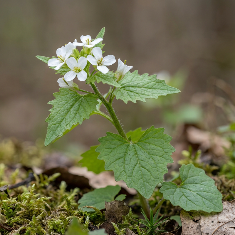 Knoblauchsrauke (Alliaria petiolata), KI-Illustration