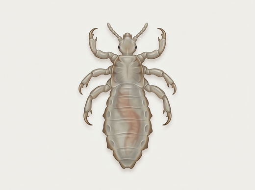 Kopflaus (Pediculus humanus capitis) von oben, stark vergrößert