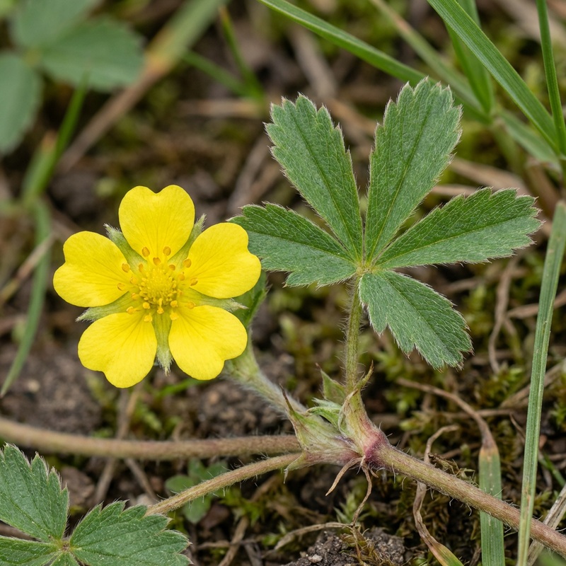 Kriechendes Fingerkraut (Potentilla reptans), KI-Illustration
