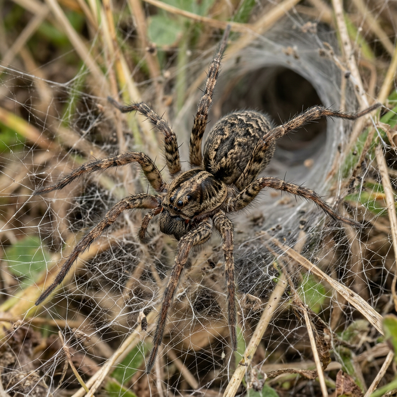 Labyrinthspinne (Agelena labyrinthica), KI-Illustration