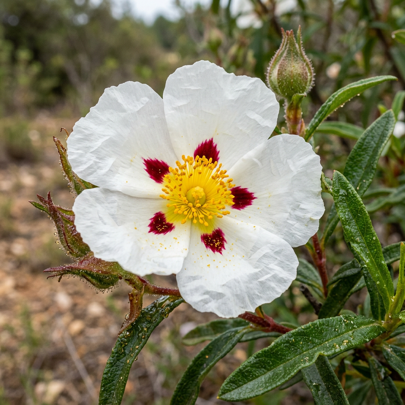 Lack-Zistrose (Cistus ladanifer), KI-Illustration