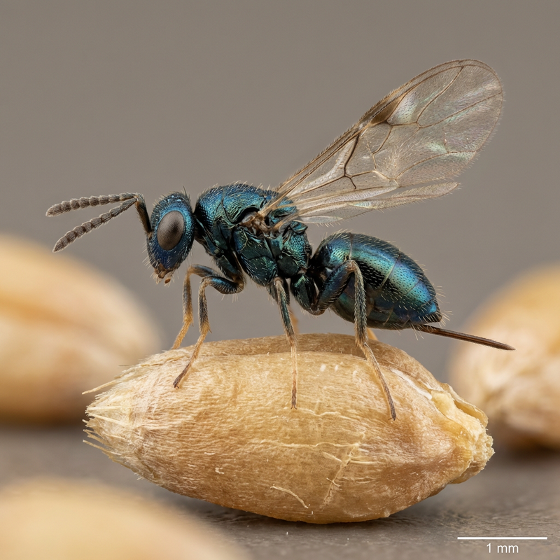 Lagererzwespe (Anisopteromalus calandrae), KI-Illustration