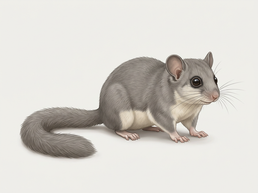 Siebenschläfer (Glis glis) mit grauem Fell, großen dunklen Augen und buschigem Schwanz