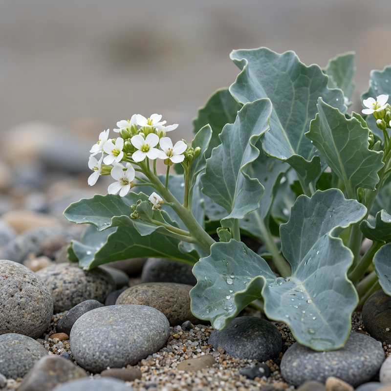 Meerkohl (Crambe maritima), KI-Illustration
