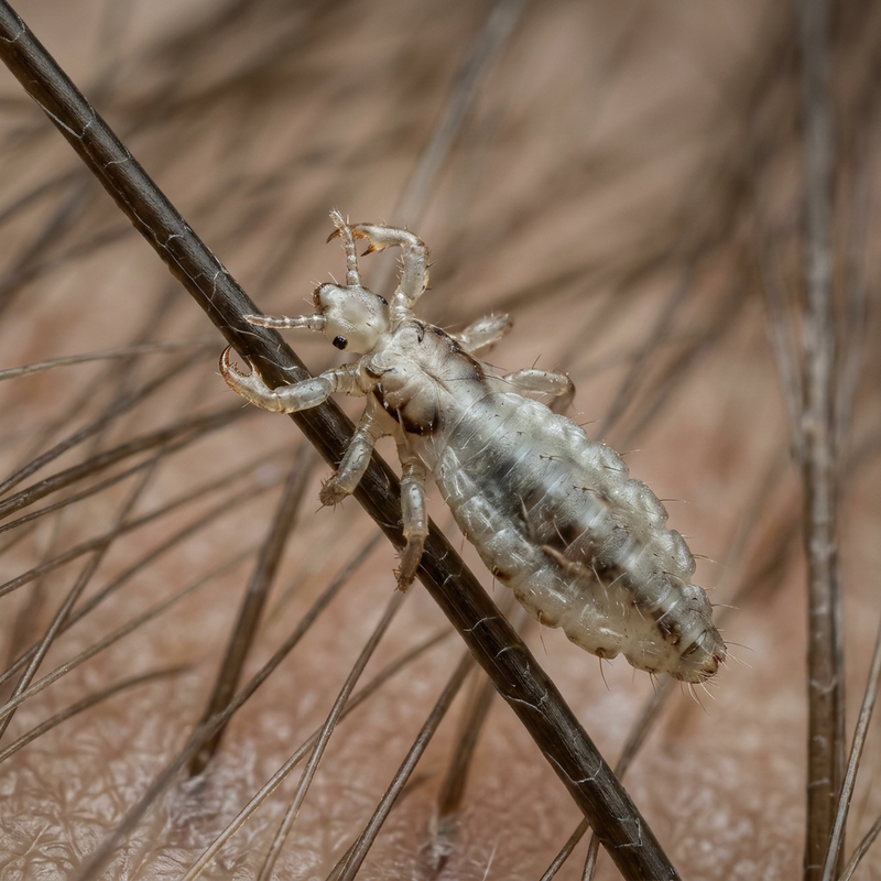 Menschenlaus (Pediculus humanus), KI-Illustration