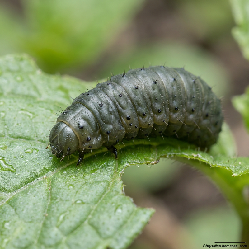 Minzblattkäfer (Larve) (Chrysolina herbacea), KI-Illustration