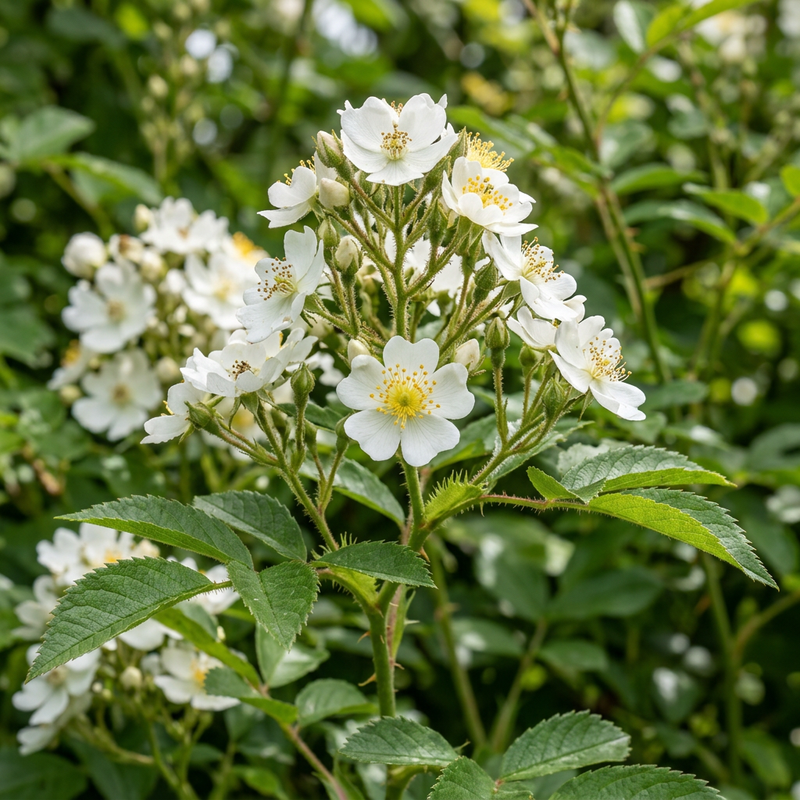 Multiflora-Rose (Rosa multiflora), KI-Illustration
