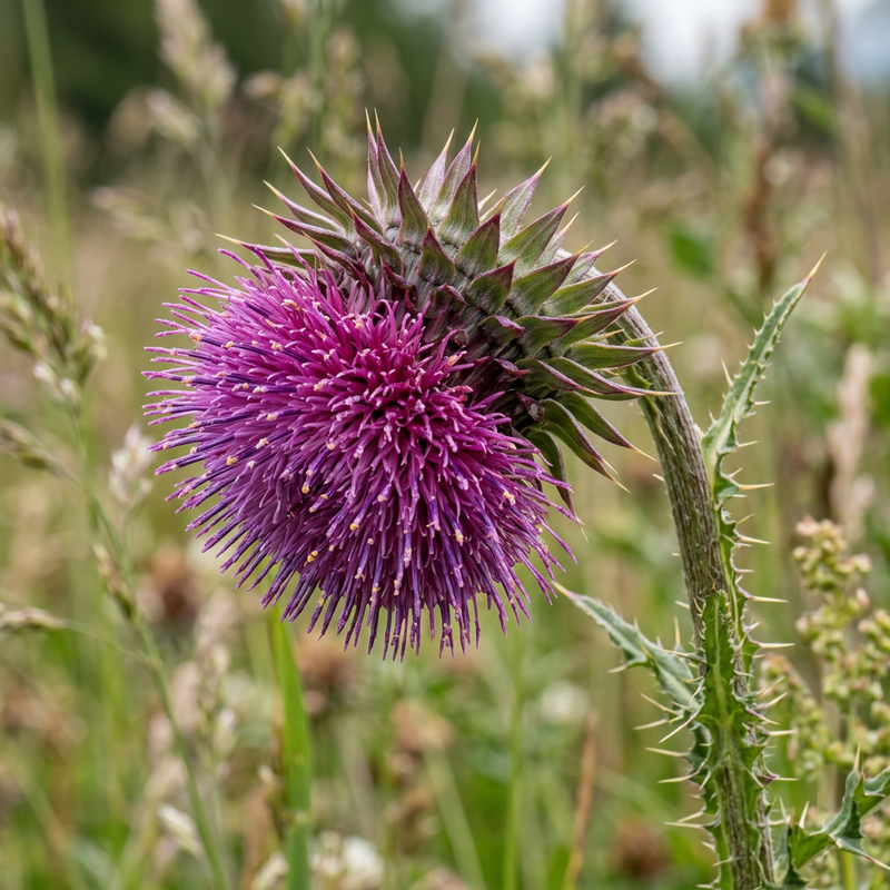 Nickende Distel (Carduus nutans), KI-Illustration