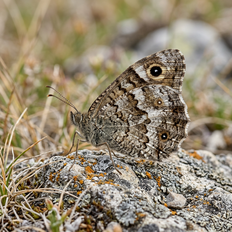 Ockerbindiger Samtfalter (Hipparchia semele), KI-Illustration