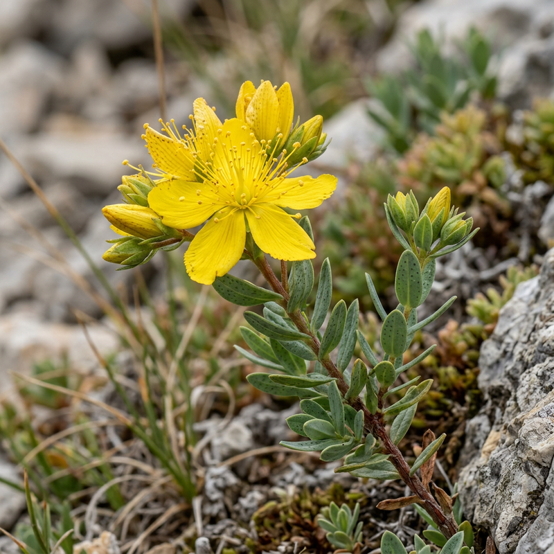 Olymp-Johanniskraut (Hypericum olympicum), KI-Illustration