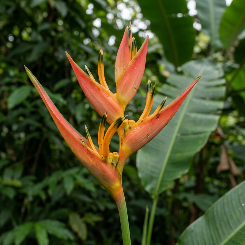 Papageienschnabel-Helikonie (Heliconia psittacorum), KI-Illustration