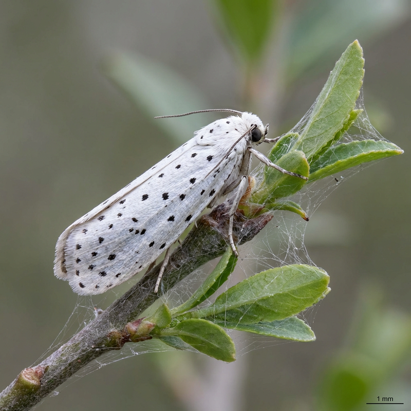Pfaffenhütchen-Gespinstmotte (Yponomeuta cagnagellus), KI-Illustration