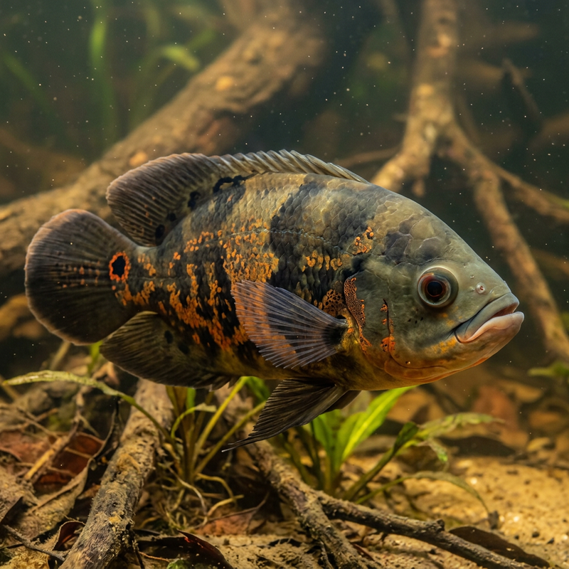 Pfauenaugenbuntbarsch (Astronotus ocellatus), KI-Illustration