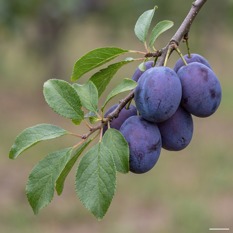 Pflaumenbaum (Prunus domestica), KI-Illustration