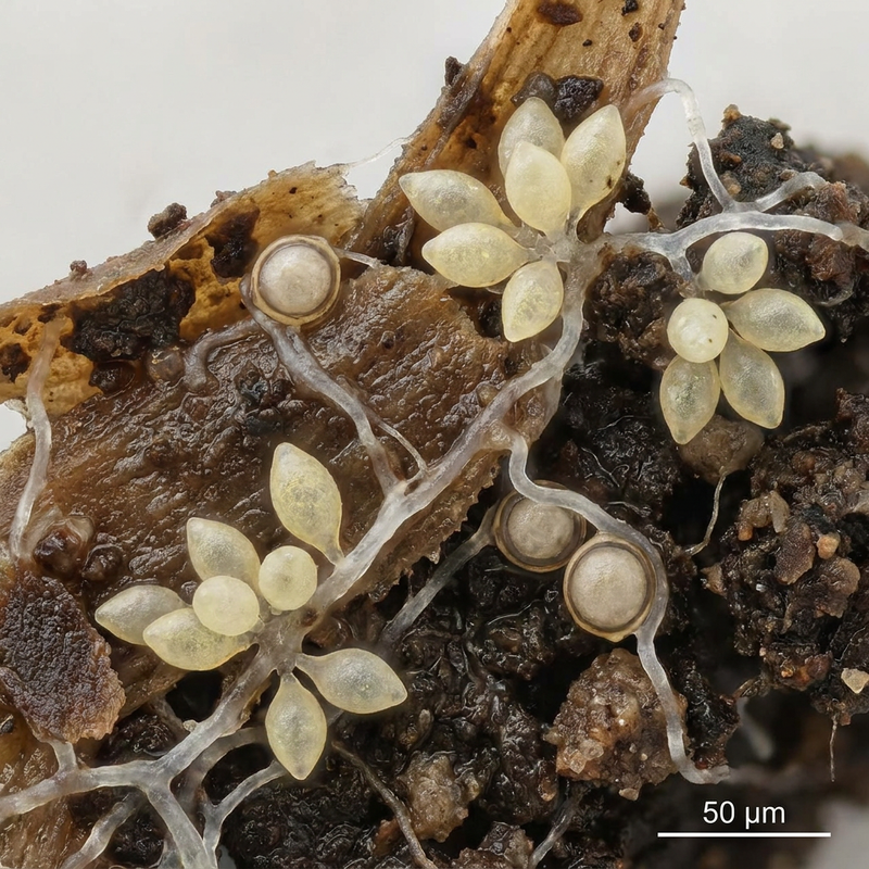 Phytophthora-Fäule (Phytophthora cactorum), KI-Illustration