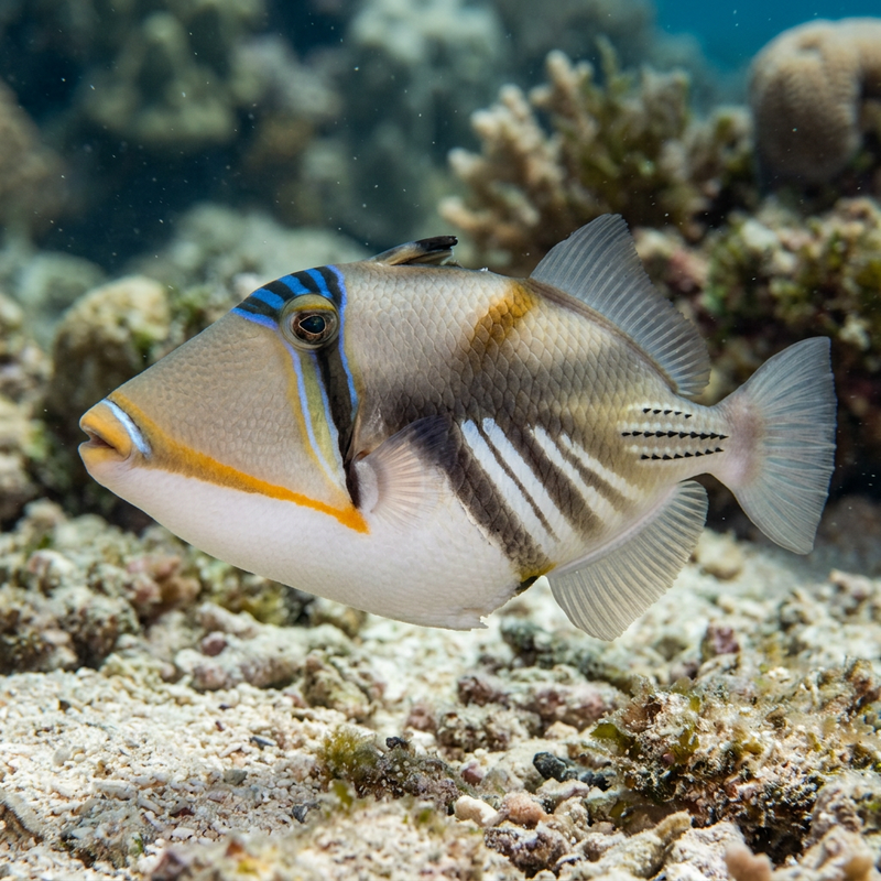 Picasso-Drückerfisch (Rhinecanthus aculeatus), KI-Illustration