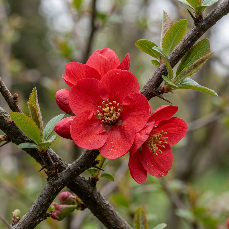 Pracht-Quitte (Chaenomeles speciosa), KI-Illustration