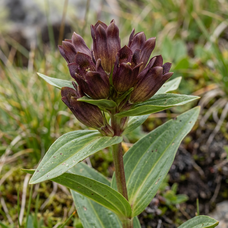 Purpur-Enzian (Gentiana purpurea), KI-Illustration