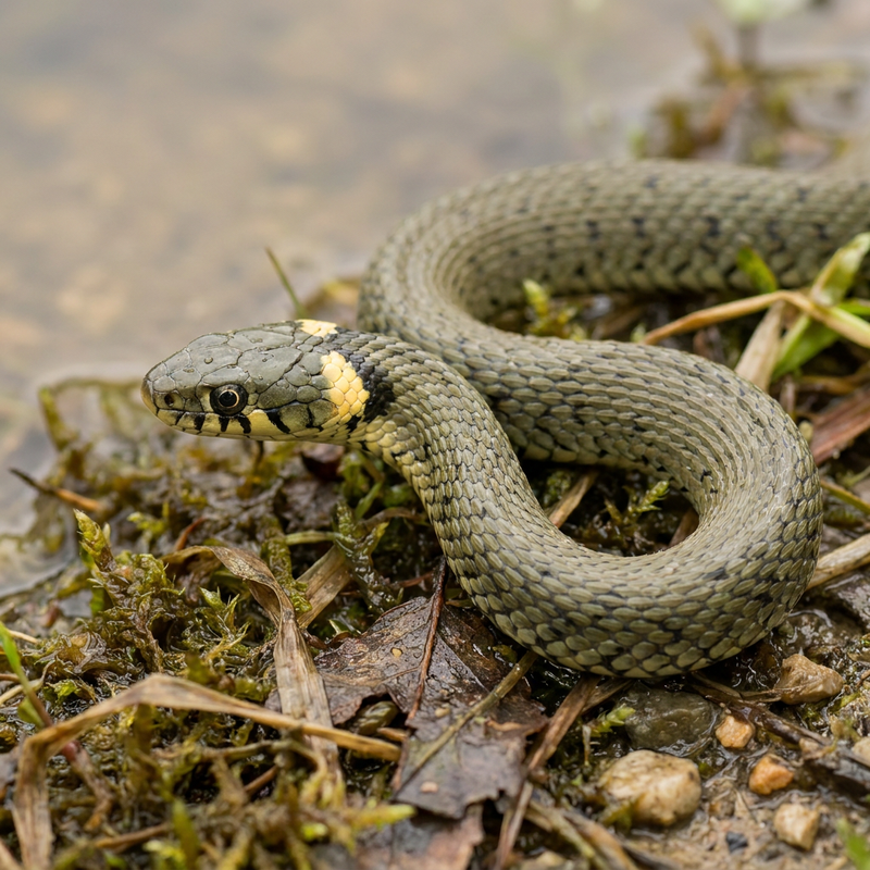 Ringelnatter (Natrix natrix), KI-Illustration