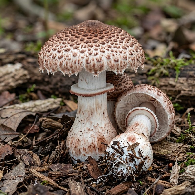 Rötender Egerlingsschirmling (Leucoagaricus americanus), KI-Illustration