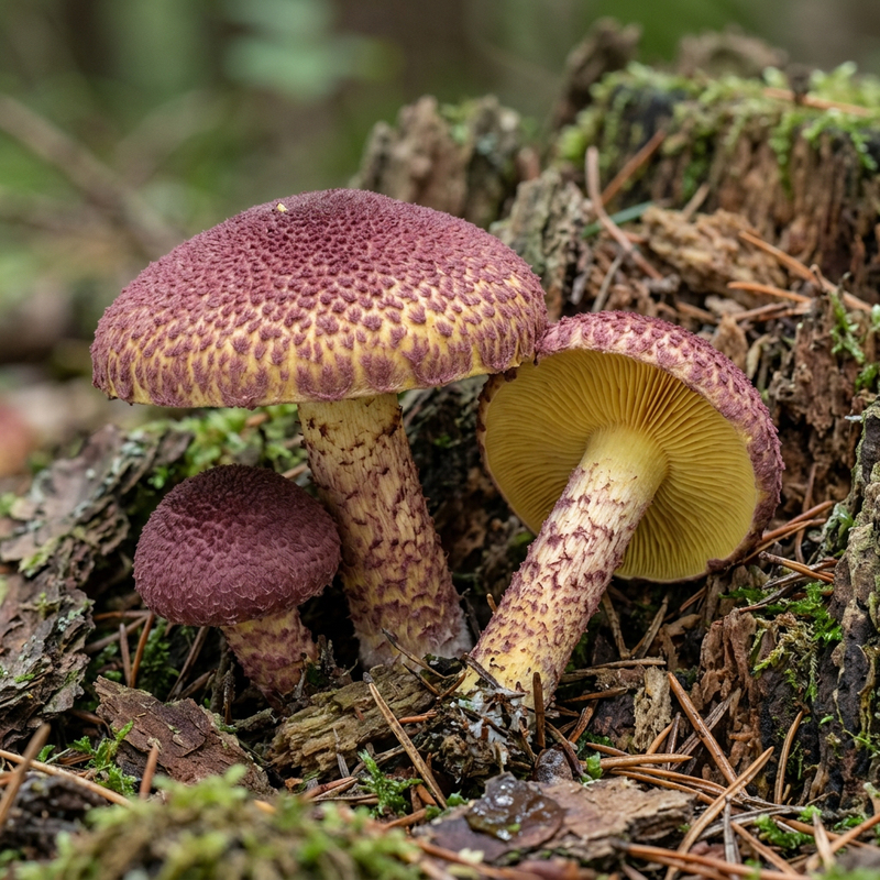 Rötlicher Holzritterling (Tricholomopsis rutilans), KI-Illustration