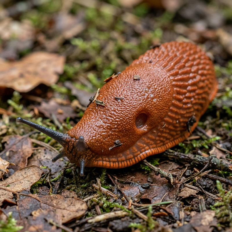 Rote Wegschnecke (Arion rufus), KI-Illustration