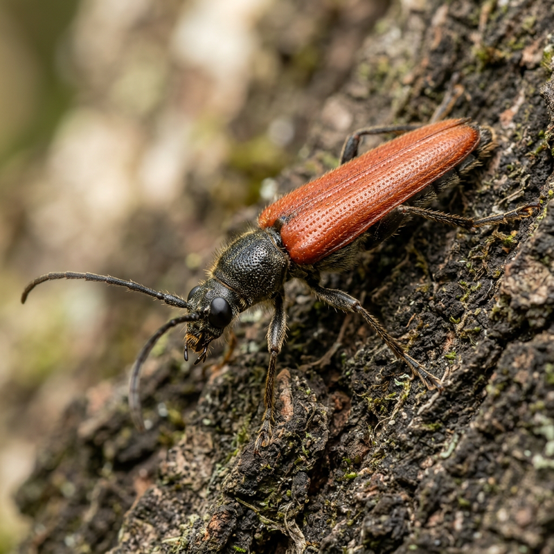 Roter Schmalbock (Stenopterus rufus), KI-Illustration