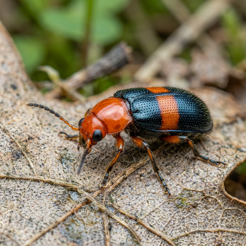 Rotköpfiger Zipfelkäfer (Anthocomus equestris), KI-Illustration