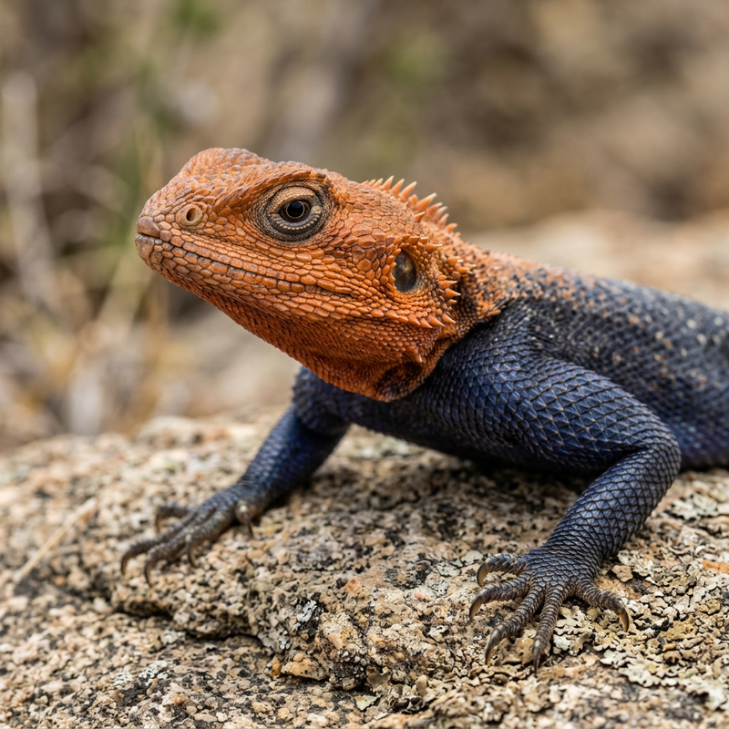 Rotkopf-Agame (Agama agama), KI-Illustration