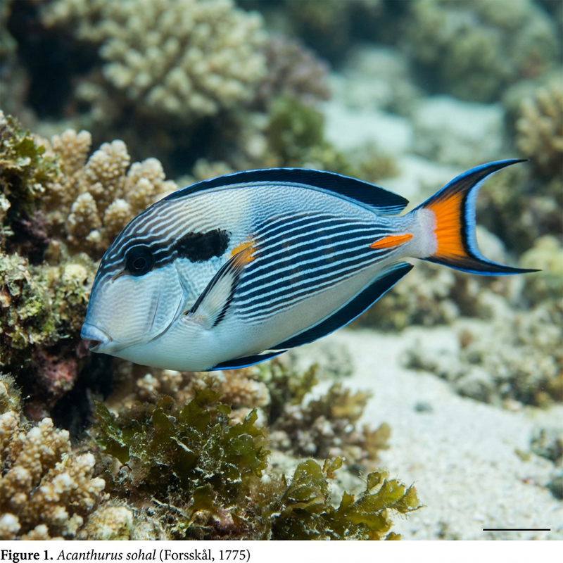 Rotmeer-Doktorfisch (Acanthurus sohal), KI-Illustration