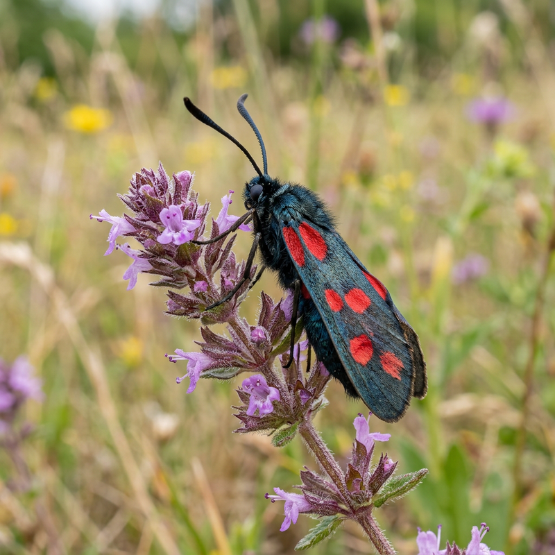 Rotnackiges Schwarzwidderchen (Zygaena ephialtes), KI-Illustration