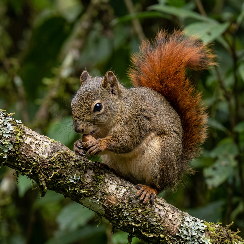 Rotschwanzhörnchen (Sciurus granatensis), KI-Illustration