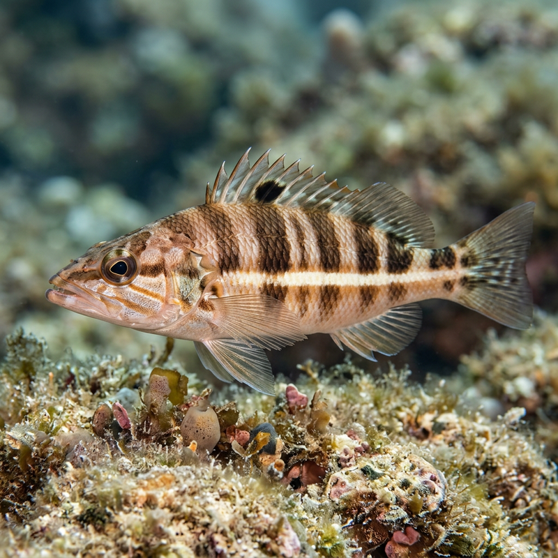 Sägebarsch (Serranus cabrilla), KI-Illustration