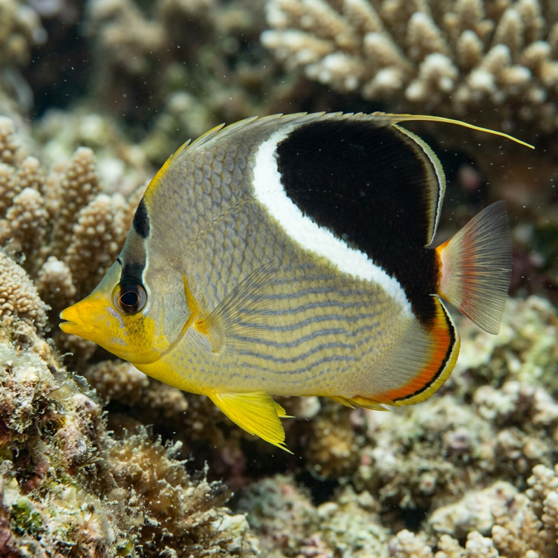 Sattel-Falterfisch (Chaetodon ephippium), KI-Illustration