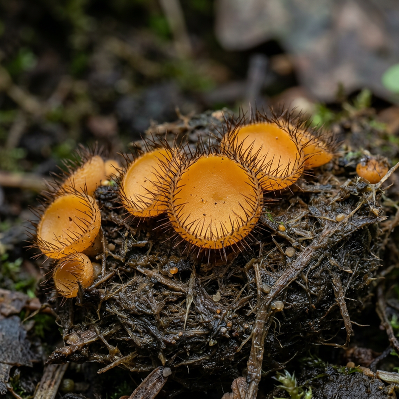 Schildborstling (Cheilymenia), KI-Illustration