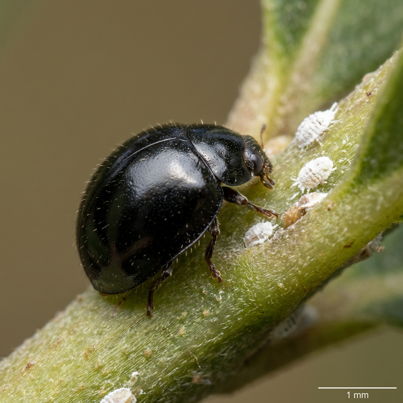 Schildlaus-Marienkäfer (Chilocorus nigritus), KI-Illustration