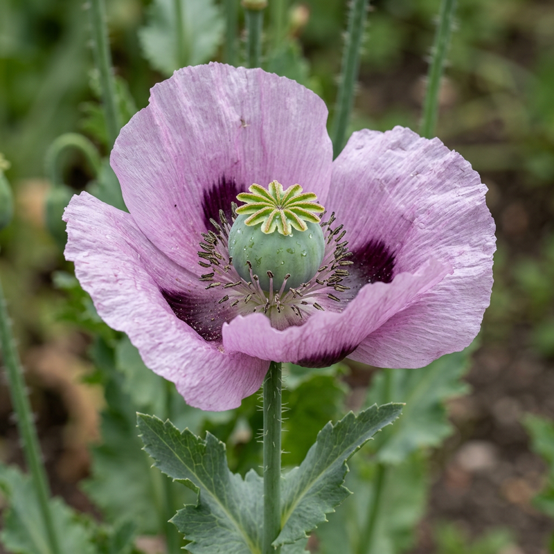 Schlafmohn (Papaver somniferum), KI-Illustration