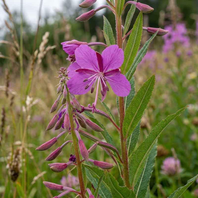 Schmalblättriges Weidenröschen (Chamaenerion angustifolium), KI-Illustration