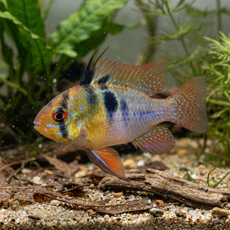 Schmetterlingsbuntbarsche (Mikrogeophagus), KI-Illustration
