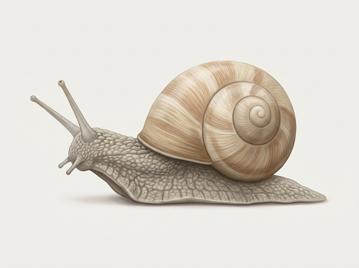 Weinbergschnecke (Helix pomatia) von der Seite, mit großem kugeligem hellbraunem Gehäuse